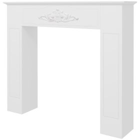 Fir Wood Fireplace Mantel Surround, 44.75" W x 40" H, Freestanding Electric Fireplace Stove Mantel, Distressed White