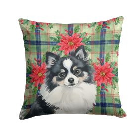 Black and White Pomeranian Christmas PoinsettIas Throw Pillow Decorative Indoor Outdoor Accent Cushion for Couch, Bed or Patio, 14Hx14W