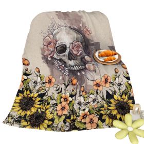 Rustic Skull Sunflower Flannel Fleece Blanket Floral Skull Flannel Soft Plush Throw Blanket Cozy Blankets For Bed Chair Car Sofa Couch Bedroom 75 (Option: 75cmx100cm-Multicolor)