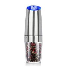 Electric Gravity Salt And Pepper Grinder Automatic Pepper Mill With Blue LED Light (Option: Silver)